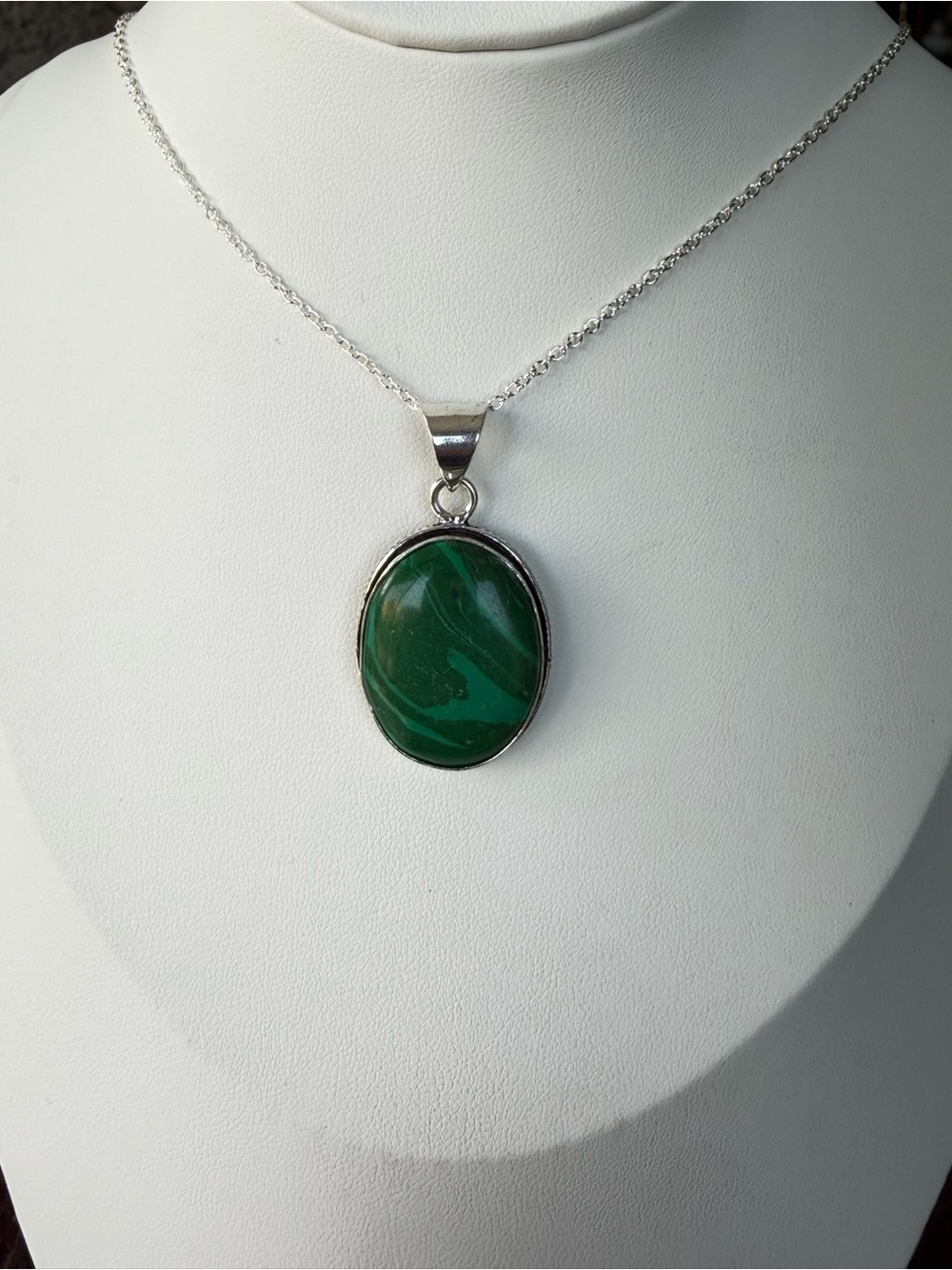 Malachite .925 Sterling Silver Pendant with .925 stamped 18” chain